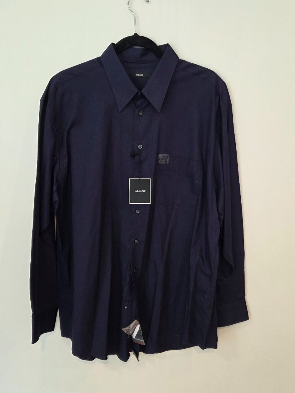 Alfani NWT Navy Blue No-Iron Dress Shirt 17.5 32/33 Fitted